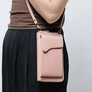 Pink PU Leather Small Crossbody Bag Wallet Purse Women Shoulder Cell Phone Sling